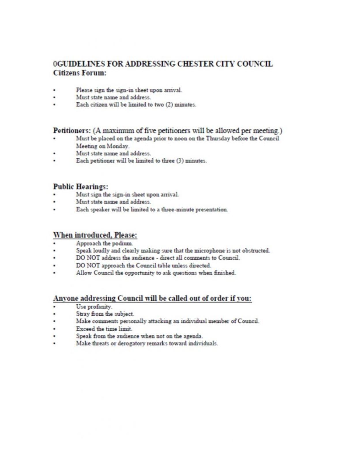 Guidelines for Addressing Chester City Council